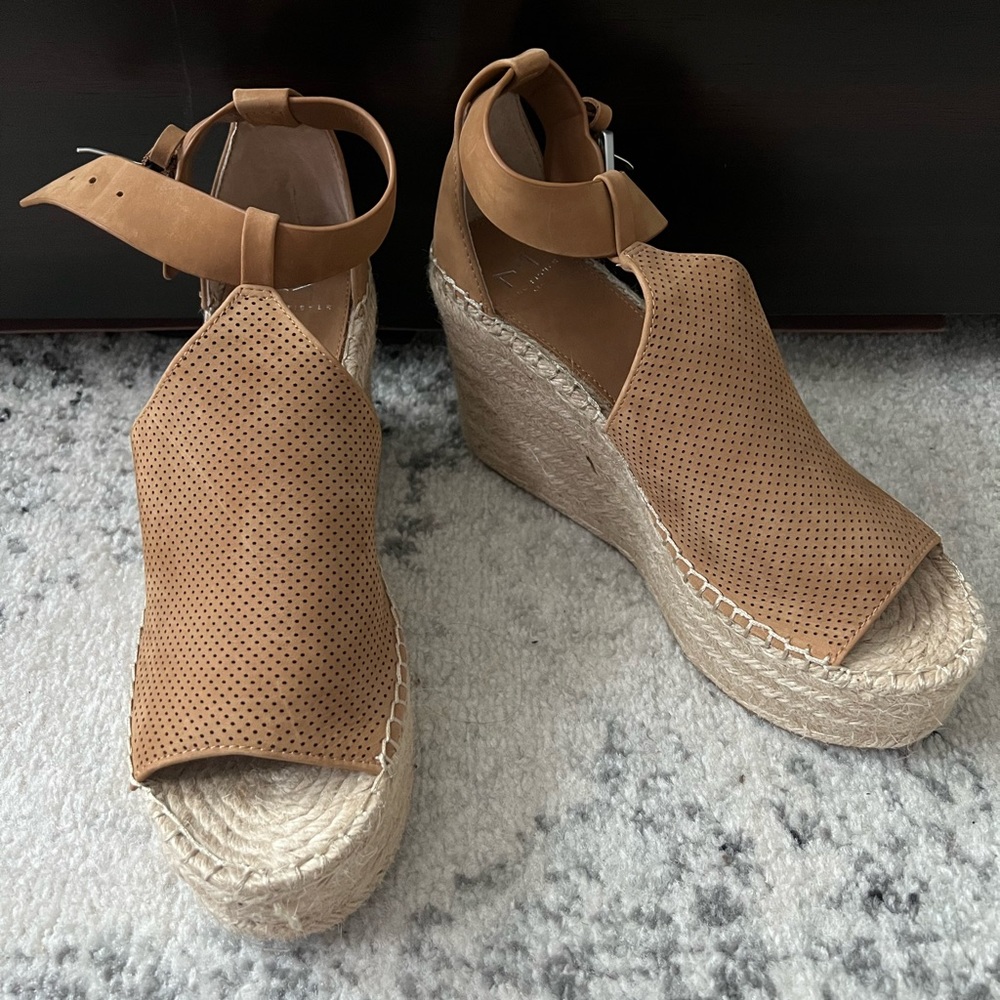 Marc Fisher Mlannie Perforated Espadrille Sandal Camel Suede